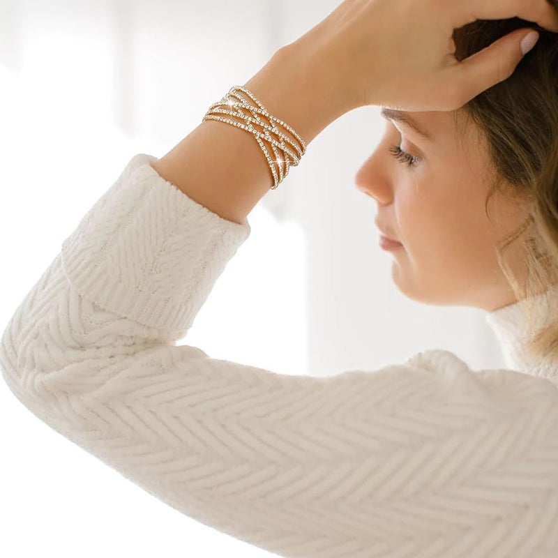 Suyi Rhinestone Bracelet Multilayer Gold Cuff Bracelet for Women Crystal Braidal Bracelets - Image 2